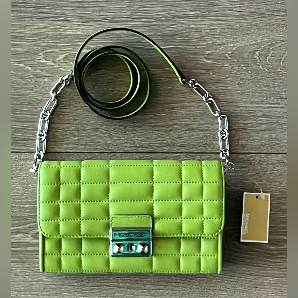 Nwt Michael Kors Tribeca Green Quilted Crossbody Bag